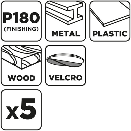 Delta brúsne listy so suchým zipsom 93 x 93 mm, P180, 5 ks, so 6 otvormi od GRAPHITE nájdeš na naravis.sk