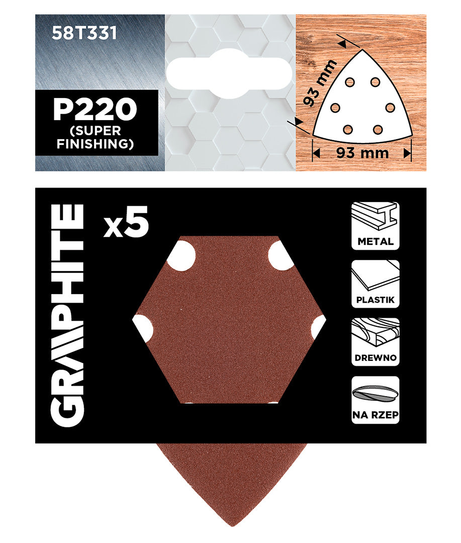 Delta brúsne listy so suchým zipsom 93 x 93 mm, P220, 5 ks, so 6 otvormi od GRAPHITE nájdeš na naravis.sk