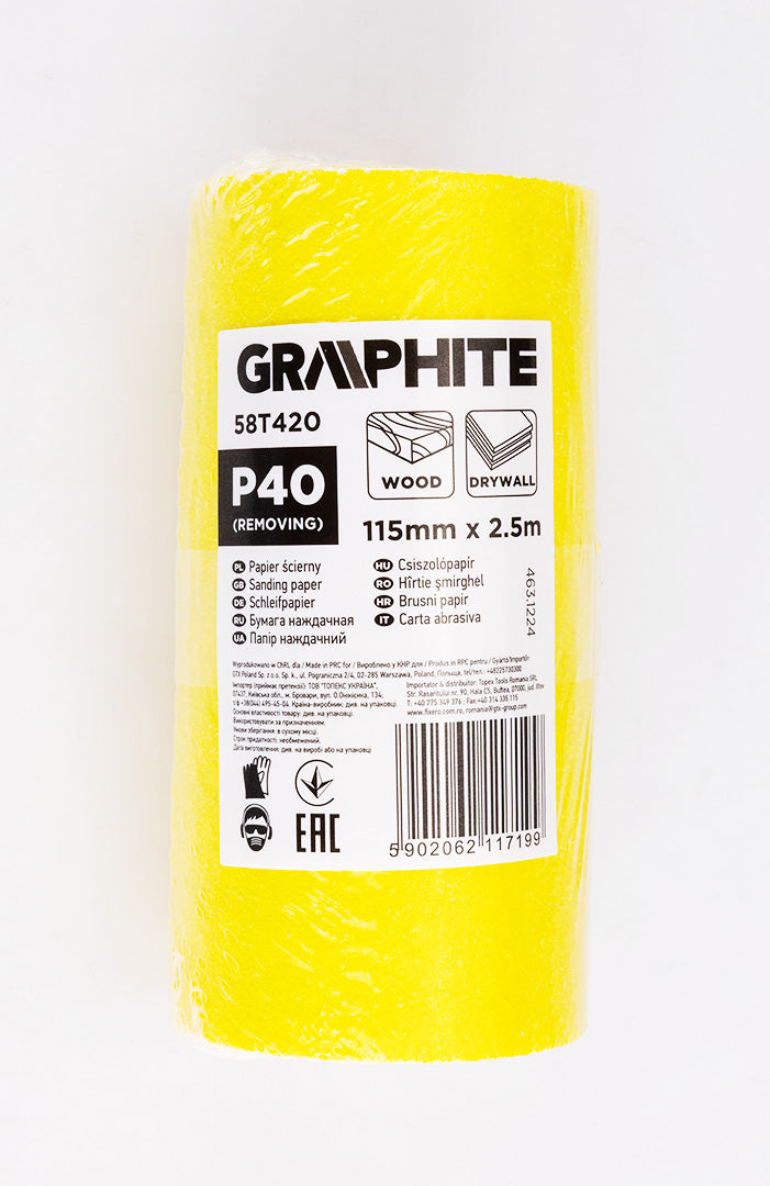 Žltý brúsny papier na rolke 2,5 m x 115 mm, P40 od GRAPHITE nájdeš na naravis.sk