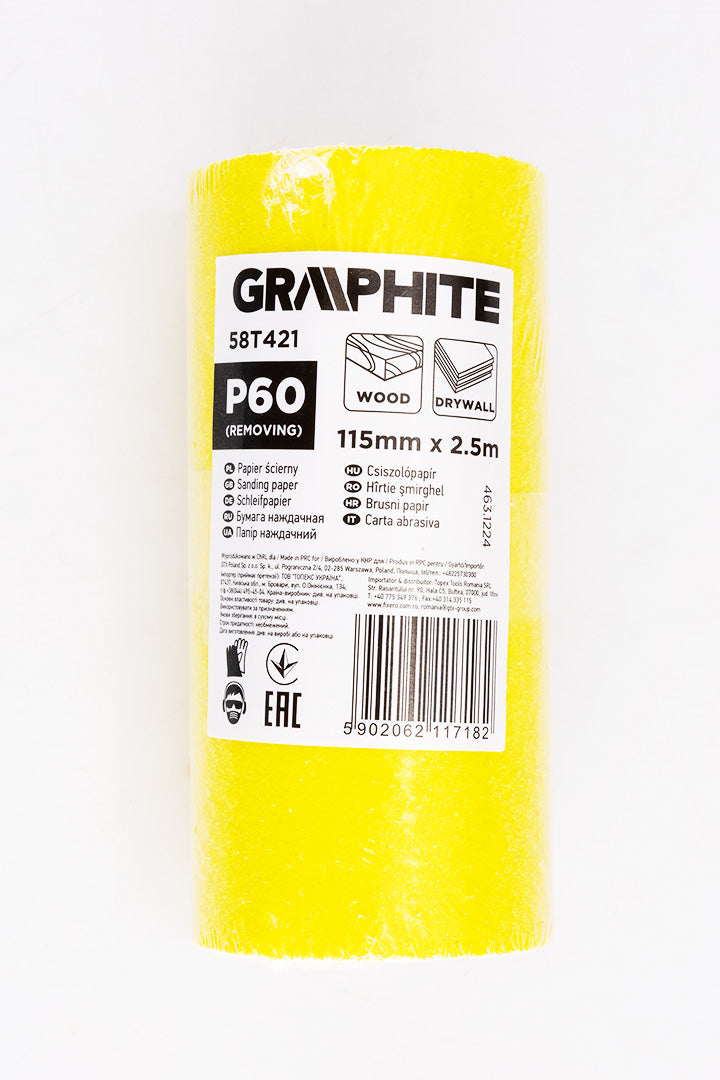 Žltý brúsny papier na rolke 2,5 m x 115 mm, P60 od GRAPHITE nájdeš na naravis.sk