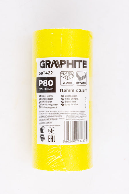 Žltý brúsny papier na rolke 2,5 m x 115 mm, P80 od GRAPHITE nájdeš na naravis.sk