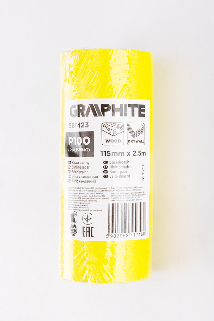 Žltý brúsny papier na rolke 2,5 m x 115 mm, P100 od GRAPHITE nájdeš na naravis.sk