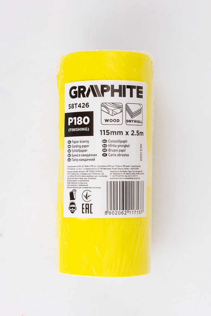 Žltý brúsny papier na rolke 2,5 m x 115 mm, P180 od GRAPHITE nájdeš na naravis.sk