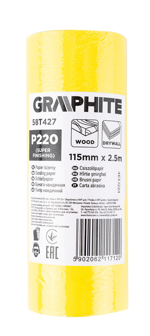 Žltý brúsny papier na rolke 2,5 m x 115 mm, P220 od GRAPHITE nájdeš na naravis.sk