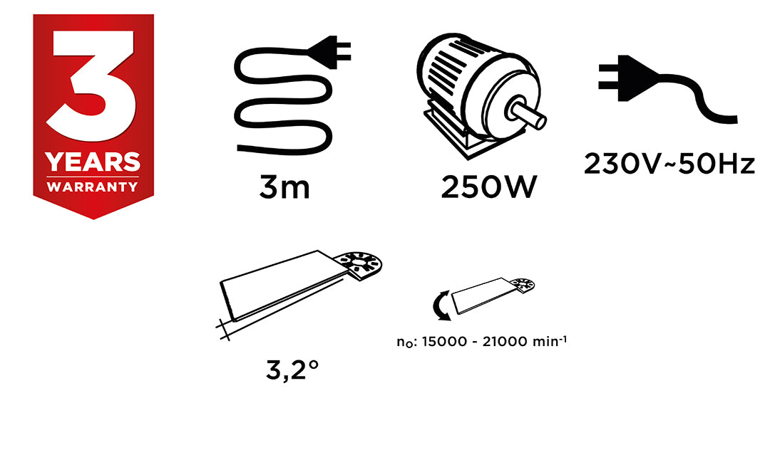 Multifunkčné náradie 250 W, rýchlosť oscilácie 15000-21000 otáčok za minútu, kufor od GRAPHITE nájdeš na naravis.sk