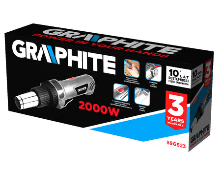 Teplovzd. pištoľ, 2000 W, tep. rozsah: I: 350ºC, II: 550ºC, od GRAPHITE nájdeš na naravis.sk