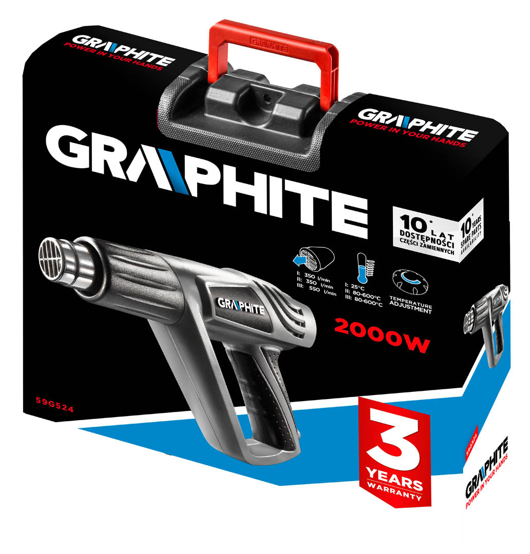 Teplovzd. pištoľ, 2000 W, tep. rozsah: I - 25 ° C, II - 80-600 ° C, III - 80-600 ° C od GRAPHITE nájdeš na naravis.sk