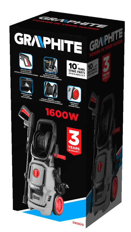 Tlaková umývačka 1600 W, 90 barov (max. tlak 130 barov) od GRAPHITE nájdeš na naravis.sk