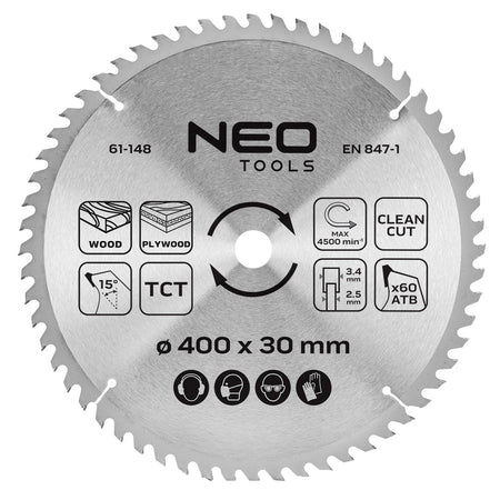 Pilový kotúč, široký, 400 x 30 mm, 60 zubov od NEO TOOLS nájdeš na naravis.sk
