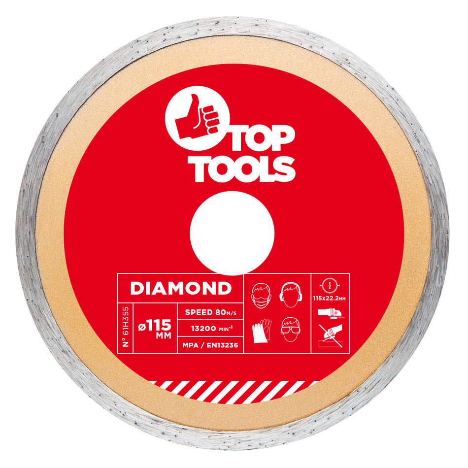 Diamantové kotúče, 115 x 22.2 mm, súvislý lem od Top Tools nájdeš na naravis.sk
