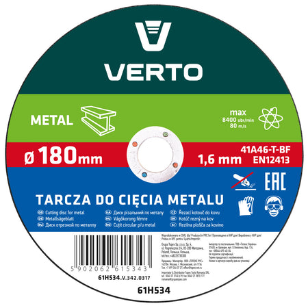 Rezací kotúč na kov T41, 180 x 1,5 x 22 mm od VERTO nájdeš na naravis.sk