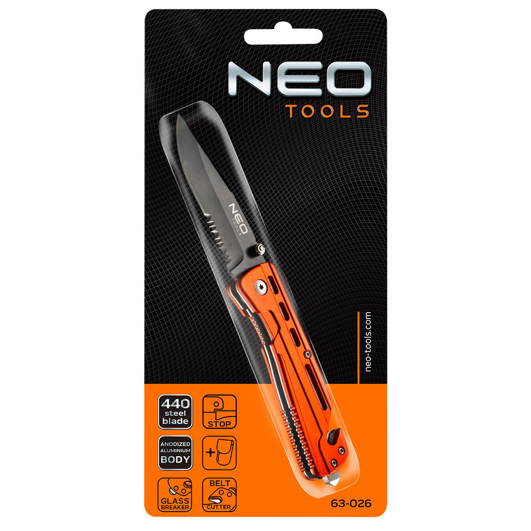 Skladací nôž s poistkou s čepeľou na rezanie pásov od NEO TOOLS nájdeš na naravis.sk