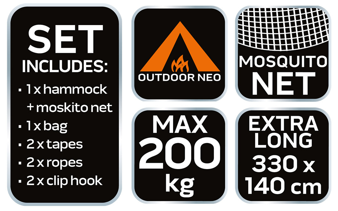 Hamak so sieťkou proti hmyzu 330 x 140 cm súprava od NEO TOOLS nájdeš na naravis.sk