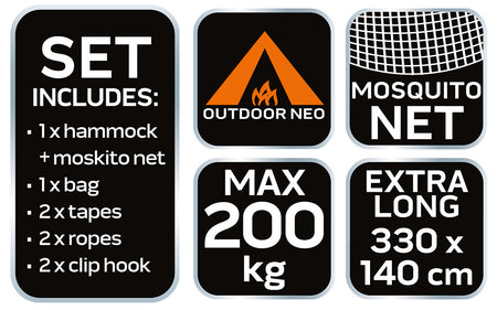 Hamak so sieťkou proti hmyzu 330 x 140 cm súprava od NEO TOOLS nájdeš na naravis.sk