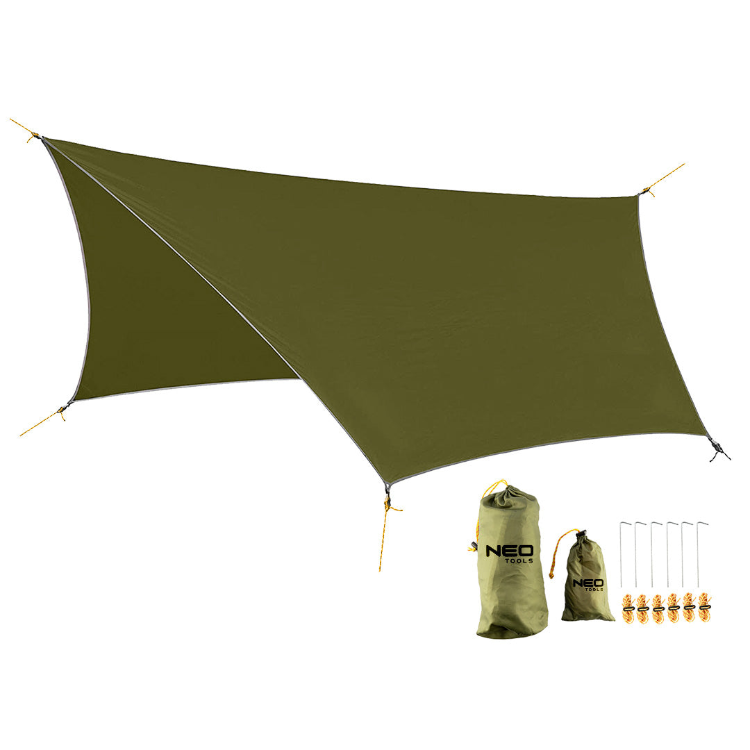 Plachta 360 x 290 2000PU 190T súprava + háky, šnúry od NEO TOOLS nájdeš na naravis.sk