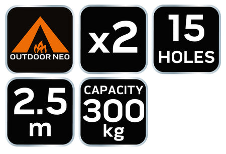 Popruhy na hamak 2,5 m 2 ks 15 očiek 300 kg od NEO TOOLS nájdeš na naravis.sk