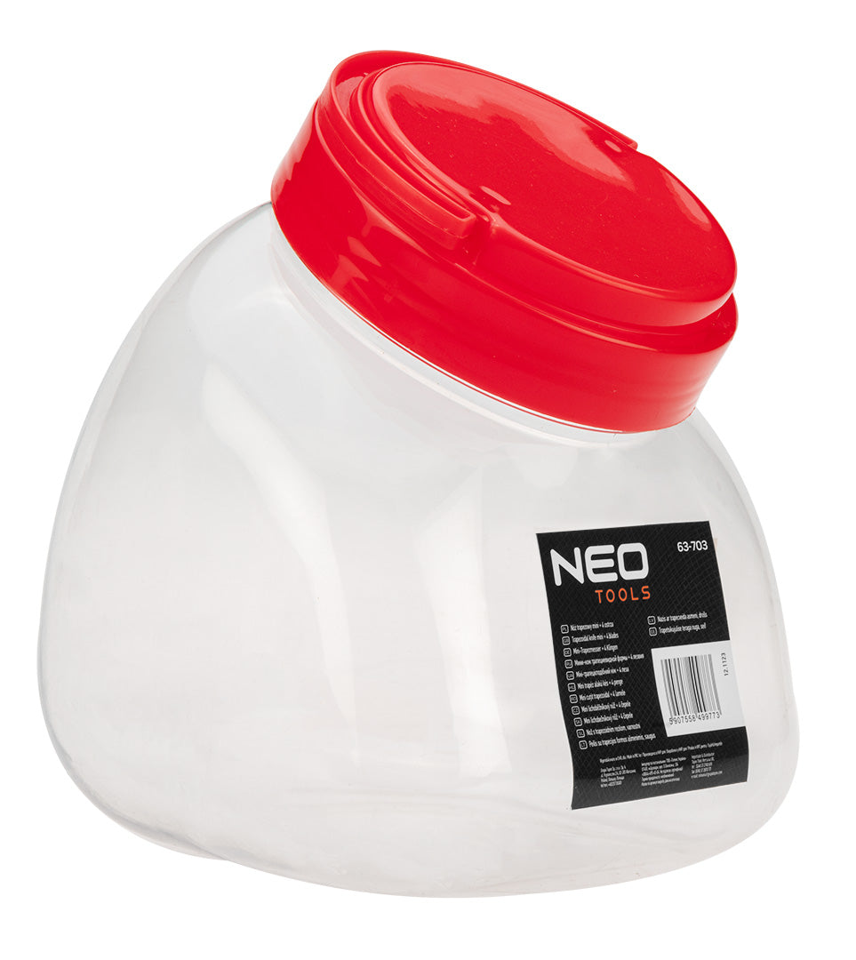 Mini lichobežníkový nôž + 4 čepele v nádobe, násobky po 30. od NEO TOOLS nájdeš na naravis.sk