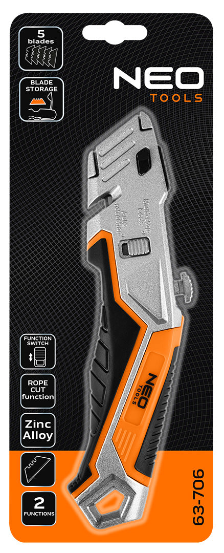 Nôž s lichobežníkovou čepeľou, 1+5 čepelí od NEO TOOLS nájdeš na naravis.sk
