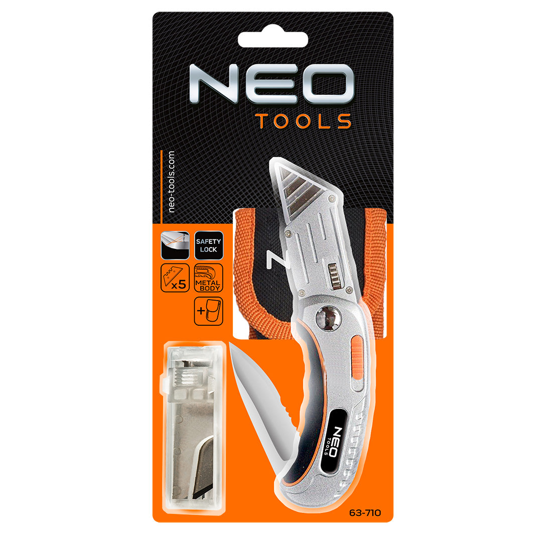 Univerzálny nôž, lichobežník čepeľ + nôž, nylon puzdro, +5 čepelí od NEO TOOLS nájdeš na naravis.sk