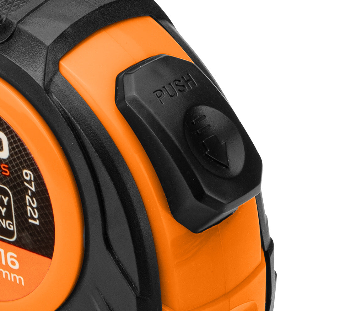 Rolovací oceľový meter 3 m x 16 mm, automatické blokovanie, dve tlačidlá na zastavenie od NEO TOOLS nájdeš na naravis.sk