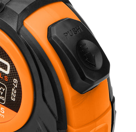 Rolovací oceľový meter 5 m x 25 mm, automatické blokovanie, dve tlačidlá na zastavenie od NEO TOOLS nájdeš na naravis.sk