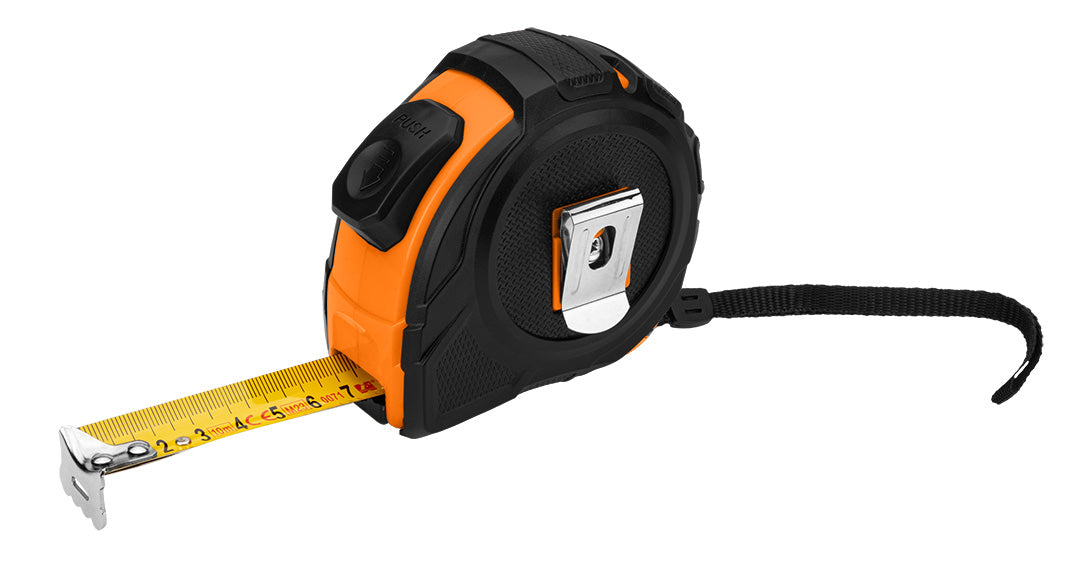 Výsuvný oceľový meter 10 m x 25 mm, automatické blokovanie, dve tlačidlá na zastavenie od NEO TOOLS nájdeš na naravis.sk