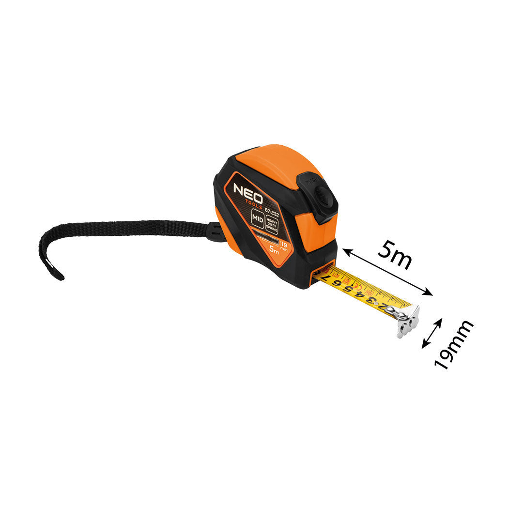 Oceľový meter 5 m x 19 mm, automatické zamykanie, tlačidlo stop, magnet od NEO TOOLS nájdeš na naravis.sk