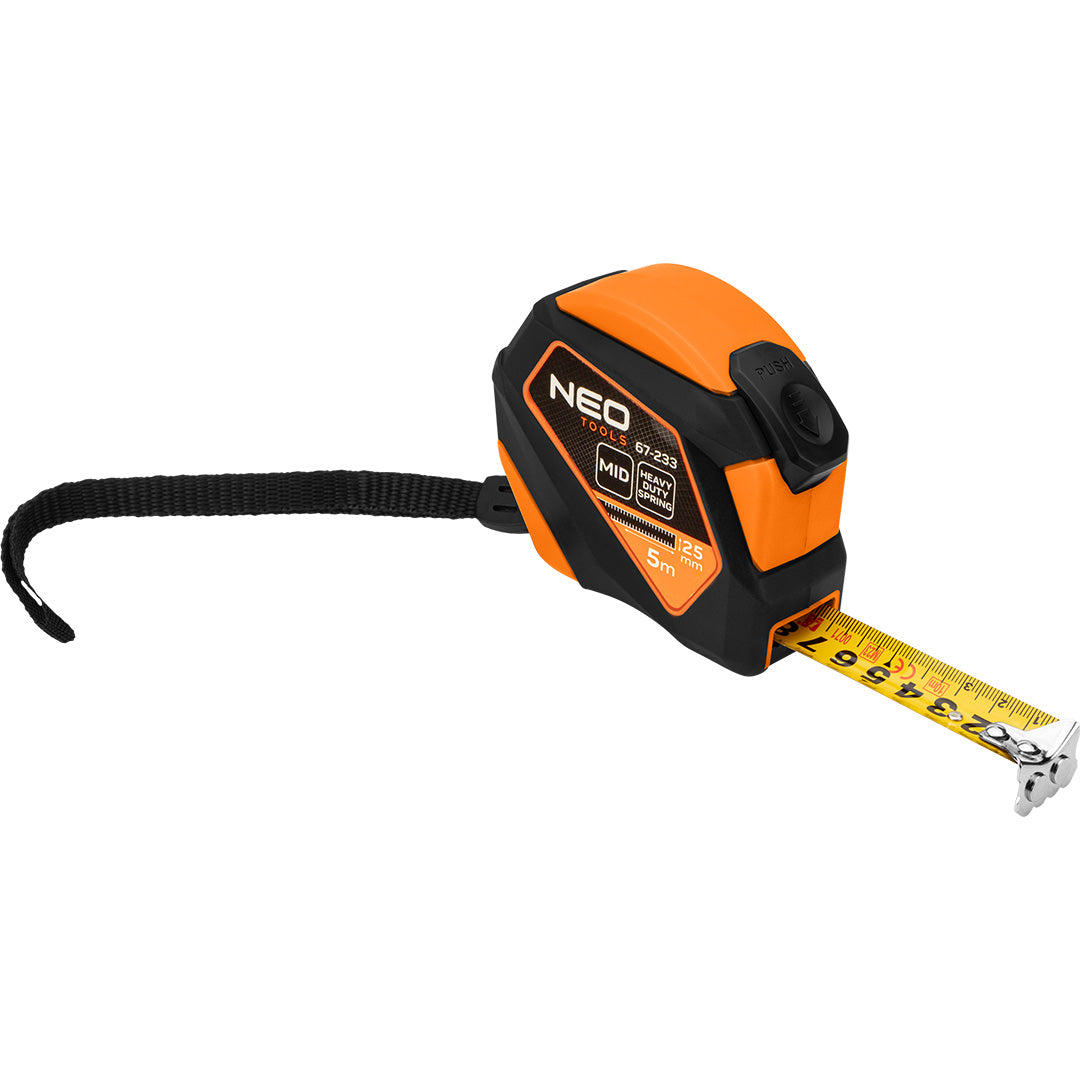 Oceľový meter 5 m x 25 mm, automatické zamykanie, tlačidlo stop, magnet od NEO TOOLS nájdeš na naravis.sk