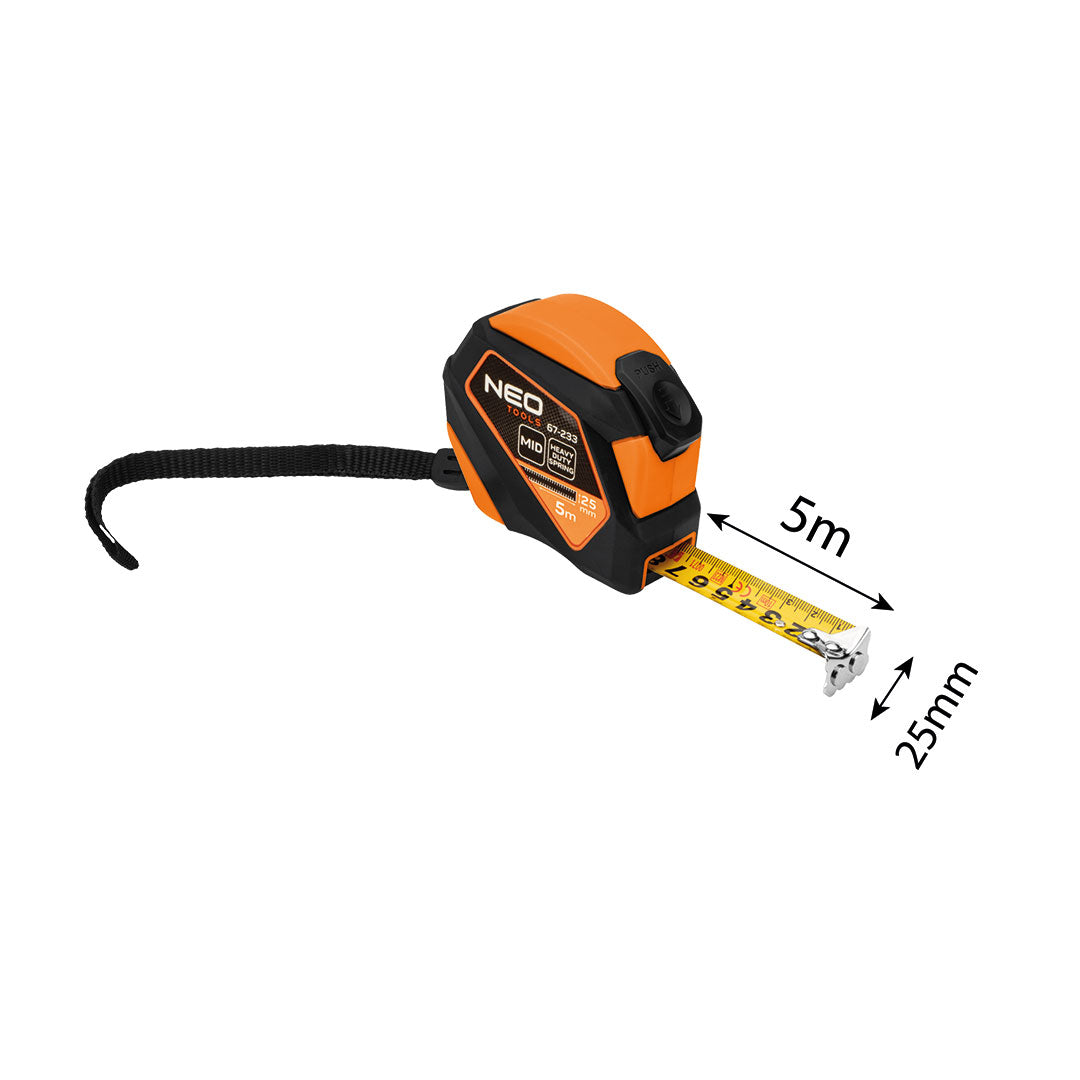 Oceľový meter 5 m x 25 mm, automatické zamykanie, tlačidlo stop, magnet od NEO TOOLS nájdeš na naravis.sk