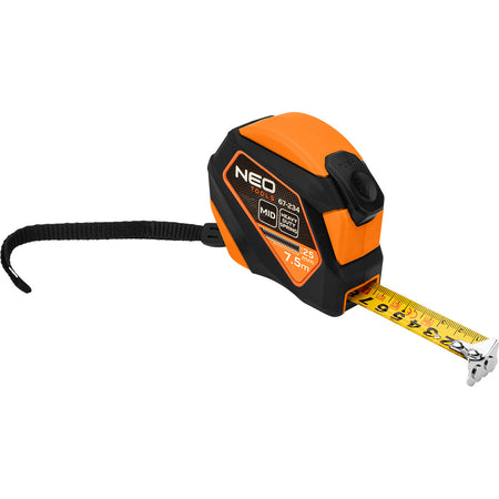 Valcovaný oceľový meter 7,5 m x 25 mm, automatický zámok, tlačidlo stop, magnet od NEO TOOLS nájdeš na naravis.sk