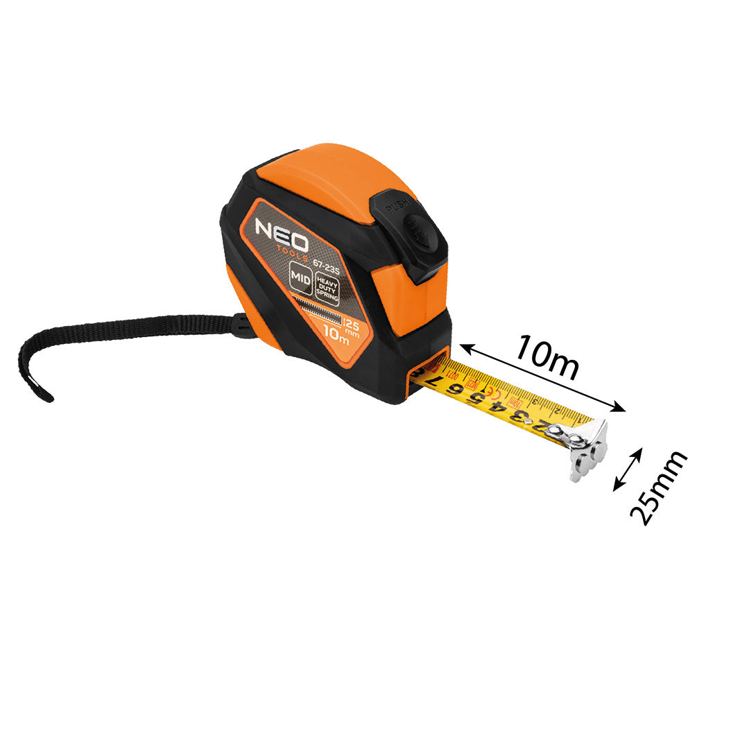 Oceľový meter 10 m x 25 mm, automatické blokovanie, tlačidlo stop, magnet od NEO TOOLS nájdeš na naravis.sk
