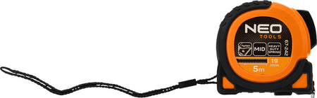 Oceľový meter Super Black 5 m x 19 mm, automatický zámok, dve tlačidlá na zastavenie, magnet od NEO TOOLS nájdeš na naravis.sk