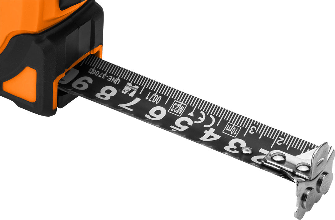 Oceľový meter Super Black 5 m x 19 mm, automatický zámok, dve tlačidlá na zastavenie, magnet od NEO TOOLS nájdeš na naravis.sk