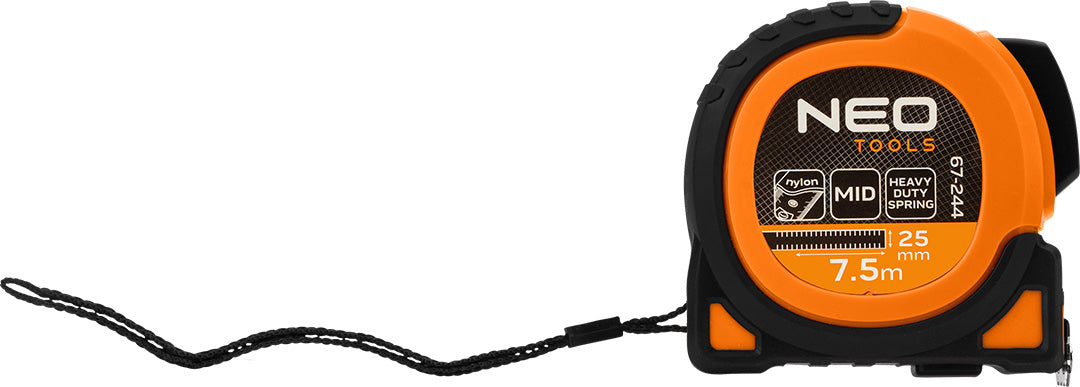 Oceľový meter Super Black 7,5 m x 25 mm, automatický zámok, dve tlačidlá na zastavenie, magnet od NEO TOOLS nájdeš na naravis.sk