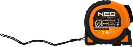 Oceľový meter Super Black 7,5 m x 25 mm, automatický zámok, dve tlačidlá na zastavenie, magnet od NEO TOOLS nájdeš na naravis.sk