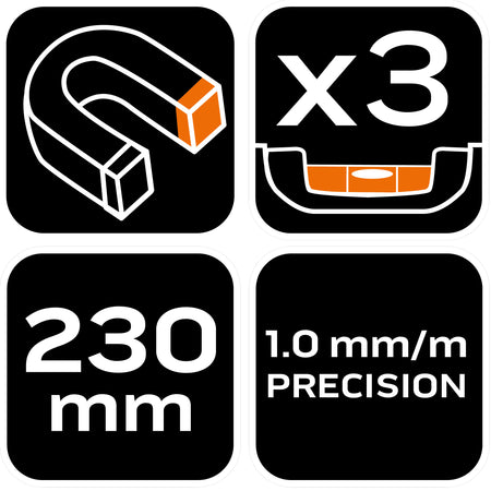 Torpédová vodováha 230 mm, s magnetom od NEO TOOLS nájdeš na naravis.sk