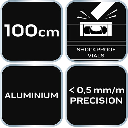 Hliníková vodováha S 300, 3 fľaštičky, 100 cm od NEO TOOLS nájdeš na naravis.sk