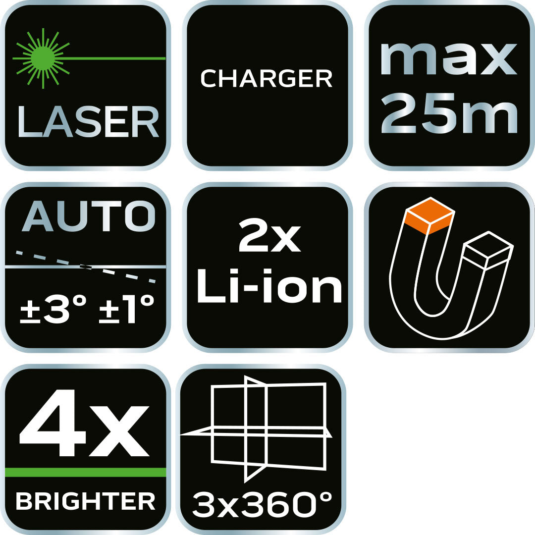 3D laser, 12 línií, zelený, puzdro, cieľová doska, magnetický držiak, nabíjačka od NEO TOOLS nájdeš na naravis.sk