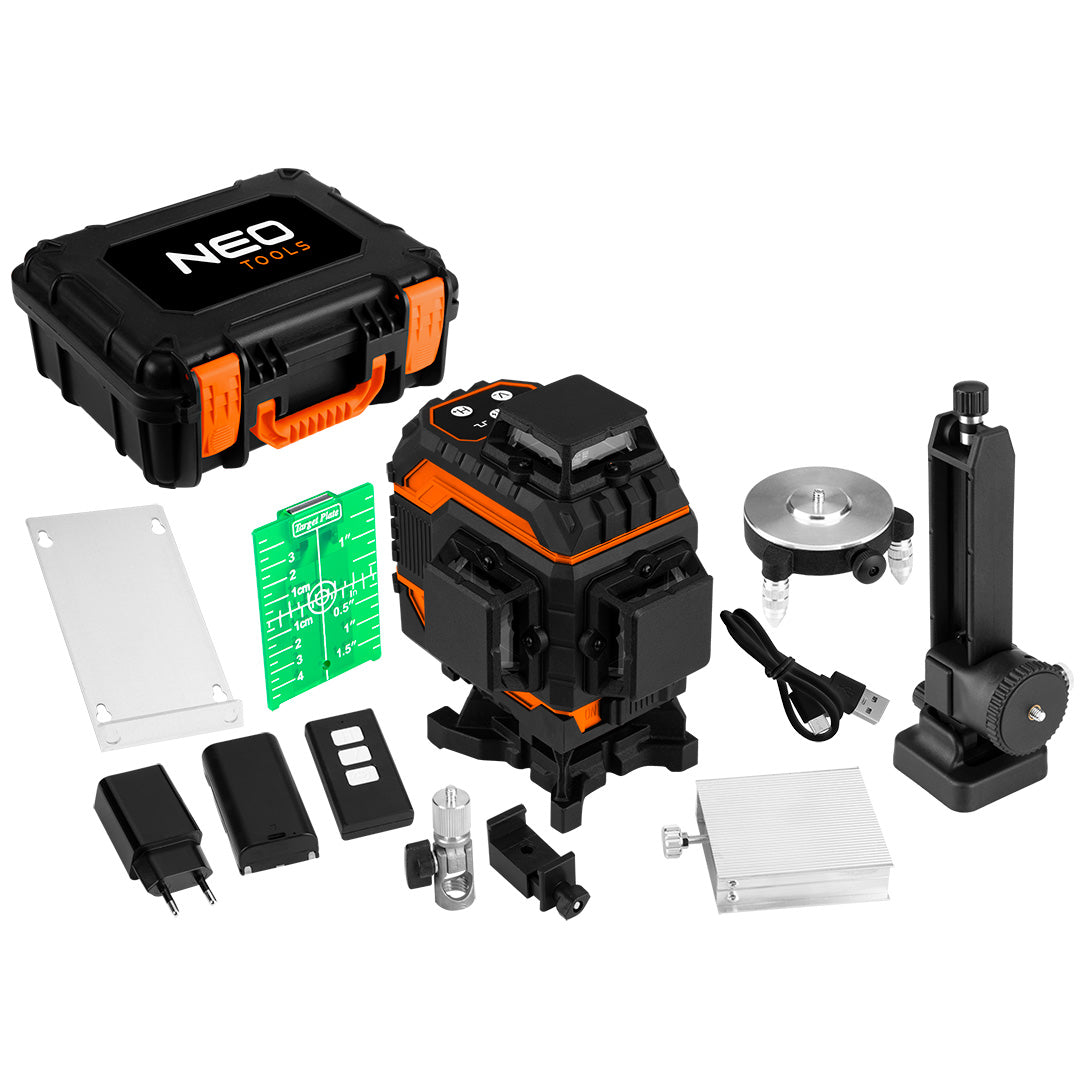 3D laser, 16 línií, zelený, puzdro, cieľová doska, magnetický držiak, nabíjačka od NEO TOOLS nájdeš na naravis.sk