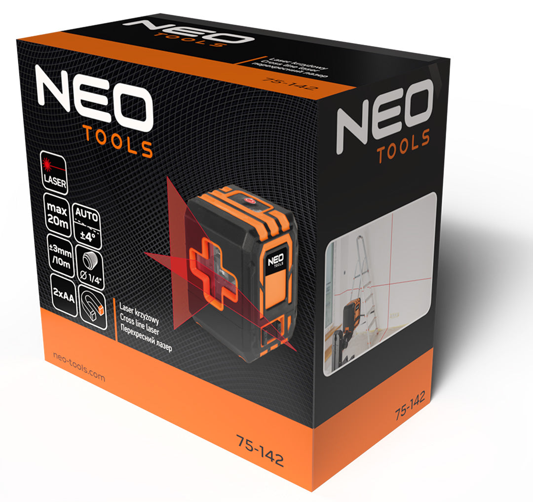 Krížový laser 20 m, s puzdrom a magnetickým držiakom, červený od NEO TOOLS nájdeš na naravis.sk