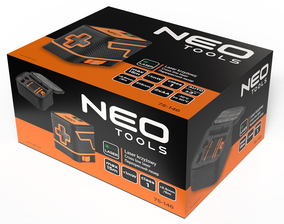 Krížový laser 15 m, zelený, kufrík od NEO TOOLS nájdeš na naravis.sk