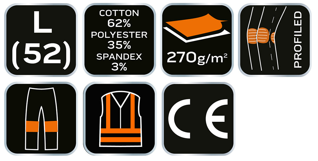 Pracovné nohavice PREMIUM, 62% bavlna, 35% polyester, 3% elastan, veľkosť L od NEO TOOLS nájdeš na naravis.sk