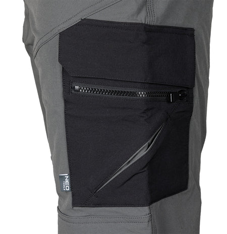 Pracovné nohavice Mix&Match, 4-cestný elastický materiál, s puzdrami, Cordura, šedá/čierna, veľkosť XS od NEO TOOLS nájdeš na naravis.sk