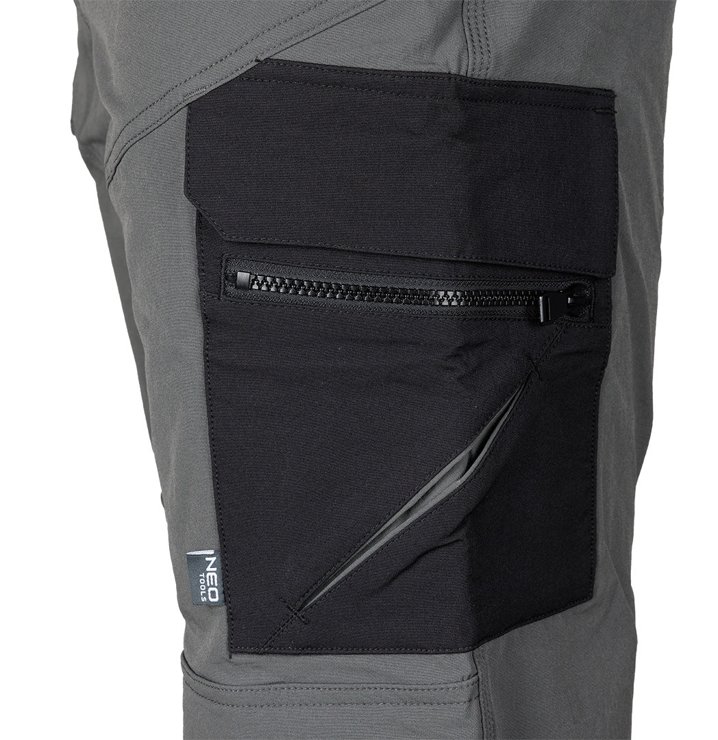 Pracovné nohavice Mix&Match, 4-cestný elastický materiál, s puzdrami, Cordura, šedá/čierna, veľkosť XXXL od NEO TOOLS nájdeš na naravis.sk