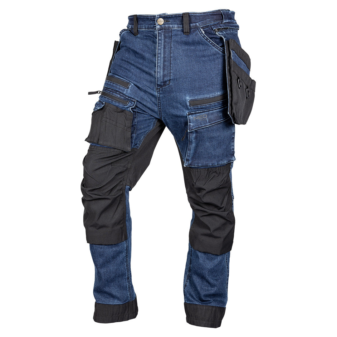 Pracovné nohavice DENIM, výstuž Cordura, odnímateľné vrecká, námornícka modrá, veľkosť M od NEO TOOLS nájdeš na naravis.sk