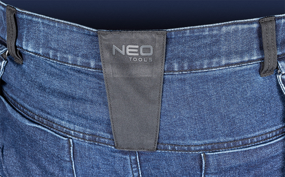 Pracovné nohavice DENIM, výstuhy Cordura, odnímateľné vrecká, námornícka modrá, veľkosť S od NEO TOOLS nájdeš na naravis.sk