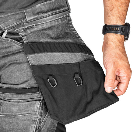 Pracovné nohavice DENIM, vystužené Cordurou, odnímateľné vrecká, sivé, veľkosť L od NEO TOOLS nájdeš na naravis.sk