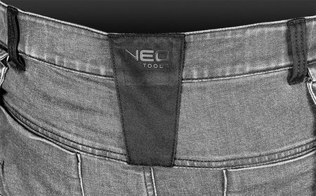 Pracovné nohavice DENIM, vystužené Cordurou, odnímateľné vrecká, sivé, veľkosť XXL od NEO TOOLS nájdeš na naravis.sk
