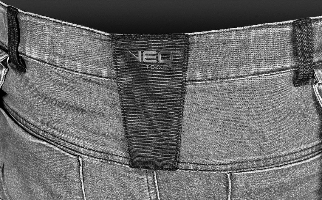 Pracovné nohavice DENIM, zosilnená Cordura, odnímateľné vrecká, sivé, veľkosť XXXL od NEO TOOLS nájdeš na naravis.sk