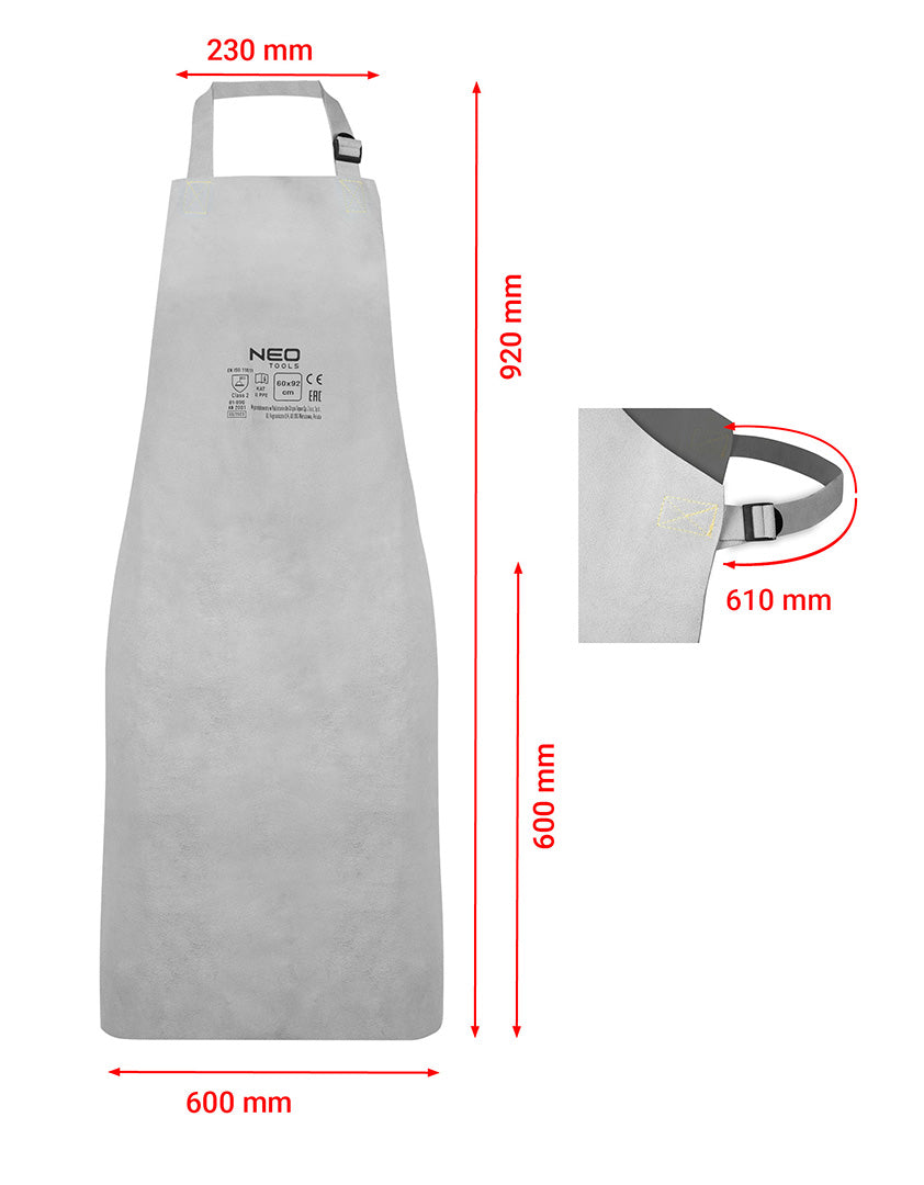 Kožená zváračská zástera 60 x 90 cm, bavlnené pásy od NEO TOOLS nájdeš na naravis.sk